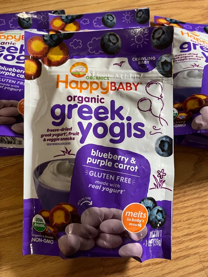 Happy Baby Orgánico Griego Yoguis Arándano y Zanahoria Púrpura Paquete de 4 OZ Foto 2 de 4