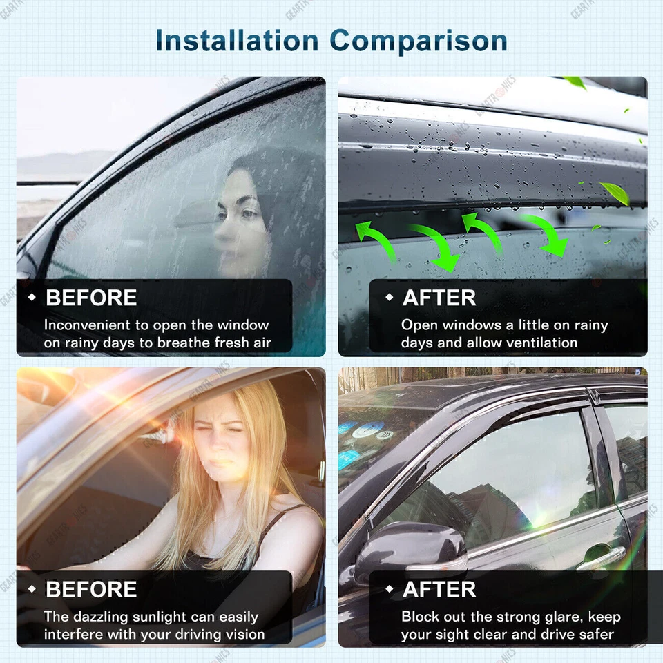 Para Toyota Camry 2007-2011 Visera de ventana Ventilación Protector de lluvia Deflector con moldura cromada Foto 3 de 4