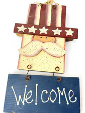 Uncle Sam Patriotic Wood Hanging Home Decor Handmade Rustic 4th of July