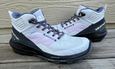 Salomon Outpulse Mid GTX Womens 8 Hiking Boots Arctic Ice/India Ink/Orchid Bloom