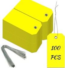 100 Pack Yellow Plastic Shipping Tags with Wire Heavy Duty Inventory Tags