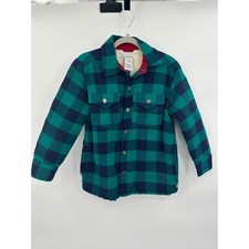 Tommy Bahama Boys Size 4 Green Blue Plaid Sherpa Lined Flannel Shirt Jacket