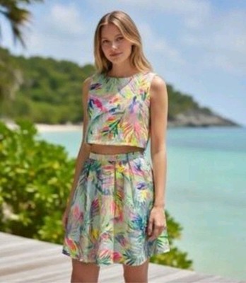 Lily Pulitzer Tank And Skirt Set Women's 4 Floral Neon Tropical Beach Resort