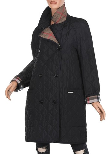 NEW BURBERRY LADIES BLACK DIAMOND QUILTED LOGO ZIPPED JACKET COAT M