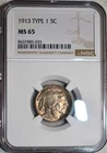 NGC MS-65 1913-P Type 1 Buffalo Nickel, Razor-Sharp, Golden-Brown Gem!