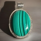 Herman Lee Navajo 925 Large Sterling Silver Tribal Malachite Pendant