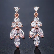 Classic Marquise AAA Cubic Zirconia Bridal Earrings Shiny White Leaf Crystal CZ 