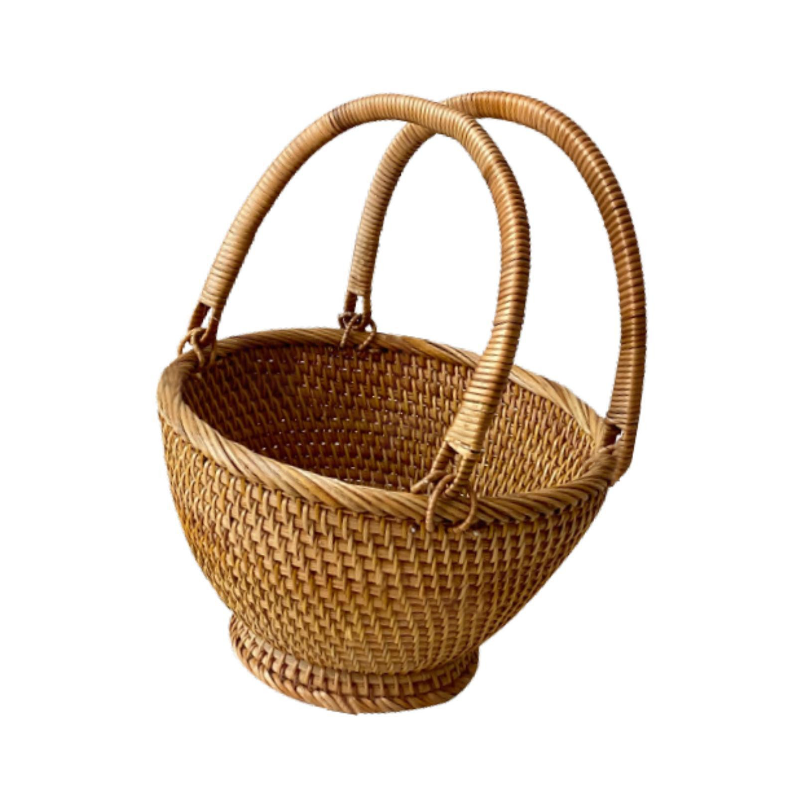 Rattan Picnic Basket Woven Basket Serving Basket Organizer Flower Basket Empty
