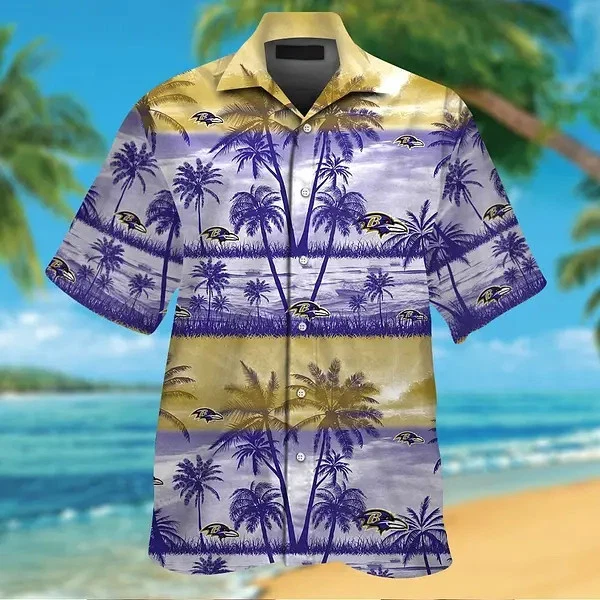 Baltimore Ravens Hawaiian Shirt Tropical Design Short Sleeve Button Up Shirt