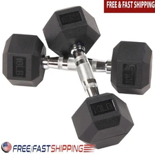 Rubber Encased Hex Dumbbells 10 lbs Pair Non-Slip Grip Home Gym Weights New