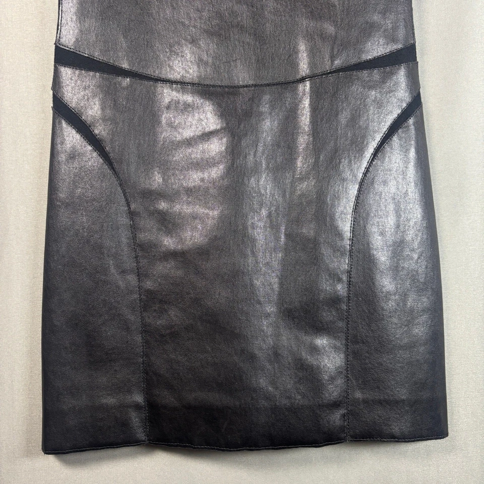 Vestido para mujer Theory 0 negro cuero de cordero genuino con paneles mini sin mangas Foto 3 de 4