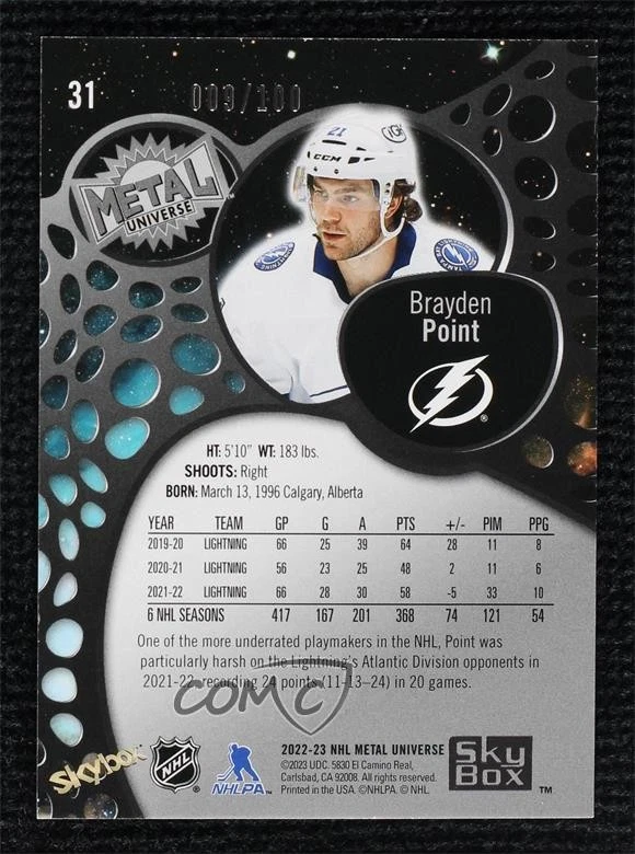 2022-23 Skybox Metal Universe PMG Green /10 Brayden Point #31 - Image 2 of 2