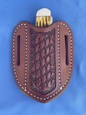 Medium Leather Pancake Pocket Knife Sheath Vertical Draw Ruff’s Rich Brown