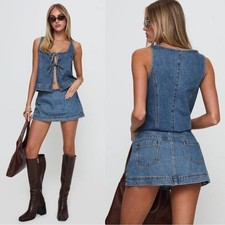 Princess Polly Stefenie Denim Jean Micro Mini Skort Skirt Mid Wash Size 8 NEW