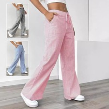 Womens Wide Leg Striped Trousers Casual Loose Fit Versatile Pants with Pockets