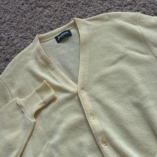 Vintage Jantzen Mens XL Cardigan Sweater Pale Yellow Button Front Made in USA