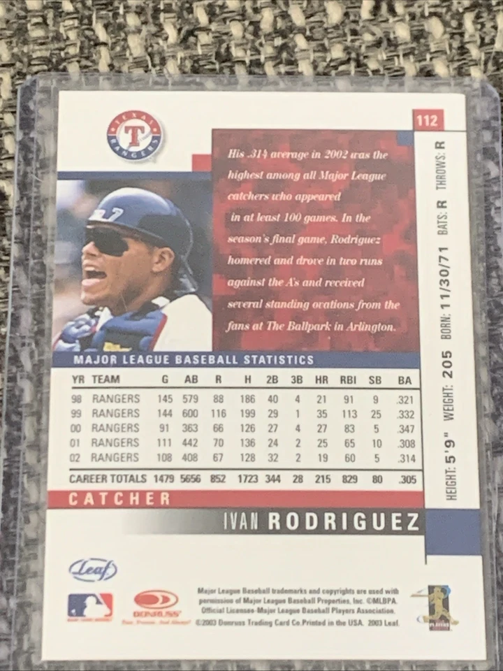 2003 Leaf - Ivan Rodriguez #112 - Image 2 of 2