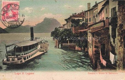 Gandria Lake Lugano Lakefront House Lot Passenger Ship View Against Monte Sal