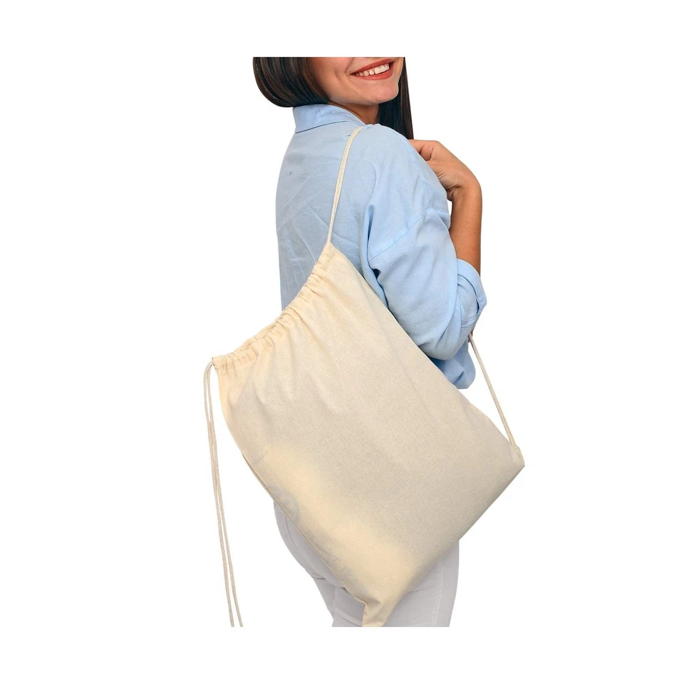 Mochila con cordón de algodón TBF saco de gimnasio lona cincha paquete deportivo para... envío rápido Foto 4 de 4