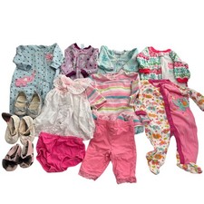 Baby Girls Clothing Lot 0-3 Month 12 Pieces Rompers Dresses Pajamas Shoes Bundle