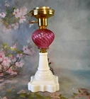 GORGEOUS~Vintage Fenton Cranberry Swirl Electrified Lamp w/Milk Glass Base~14"