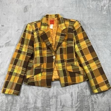 Vtg Bazar De Christian Lacroix  Wool Tweed Blazer Womens 44 90s Bold Plaid Artsy
