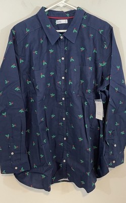 NEW Croft & Barrow flannel button shirt womens 5X Holly Christmas Holiday navy