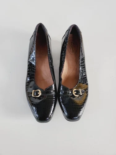 Slip donna Clarks Keesha Raine nero coccodrillo goffrato fibbia vernice taglia 6 M