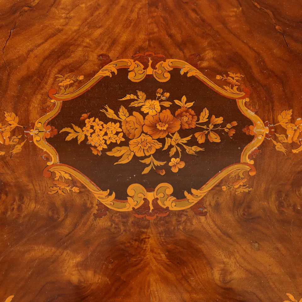 Antigua Mesa de Centro Victoriana Decoraciones Nogal Inglaterra '800 Original Foto 4 de 4