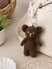 Handmade Crochet Brown Bear Keychain Amigurumi Plush Bag Charm Cute Gift