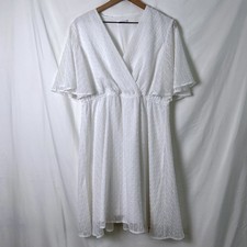 MISSKY Womens Swiss Dot Flutter Sleeve Midi Dress Size XL White Bridal Summer