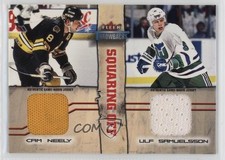 2002 Fleer Throwbacks Squaring Off Materials Ulf Samuelsson Cam Neely HOF 11jd