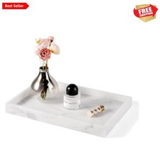 Real Natural Marble Tray, 11.7" x 7.8" Decorative Vanity Tray for Bathroom Co...