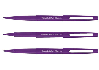 Paper Mate Flair Felt Tip Pen 0.7mm Med Point Purple 3/Pk School Office Art Home