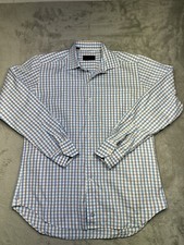 David Donahue Shirt Mens Size Large Orange Blue Plaid Button Down Cotton Casual