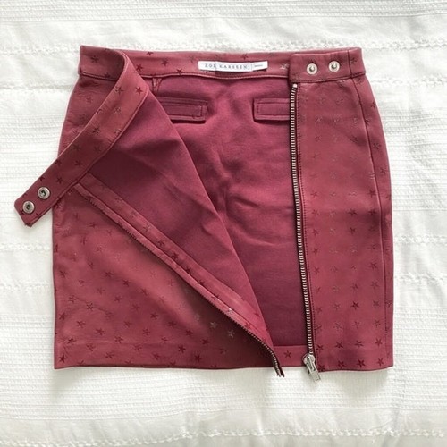 ZOE KARSSEN RED SHEEP LEATHER SHIMMER STAR EXPOSED ZIPPER MINI SKIRT - S - 第 7/9 張圖片