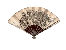 Vintage Brass Fan Phoenix Dragon Decor