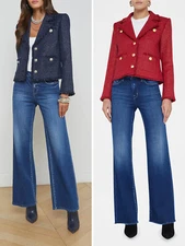 L'AGENCE Women's Tweed Bright Silk Suit Short Coat