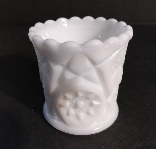 Kemple Glass Yutec White Milk Glass Toothpick Holder 2" tall 2" diameter Vintage