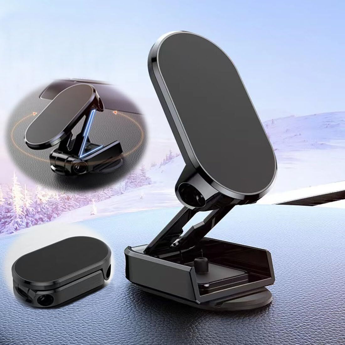 Magnetic Phone Holder 360 Rotating Suction Cup Stand Folding Magnetic Car Mount
