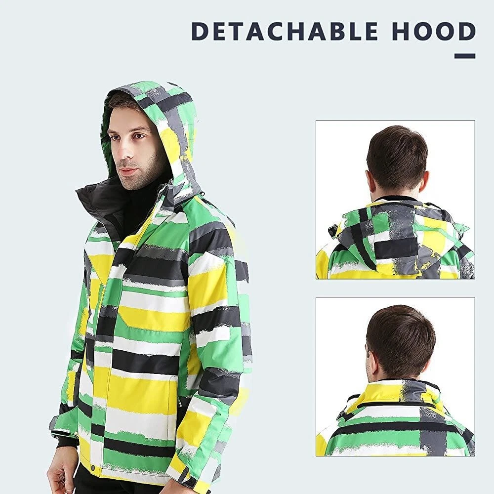 Men's Ski Jacket Colorful Hooded Jackets Warm Winter Snow Waterproof Coat