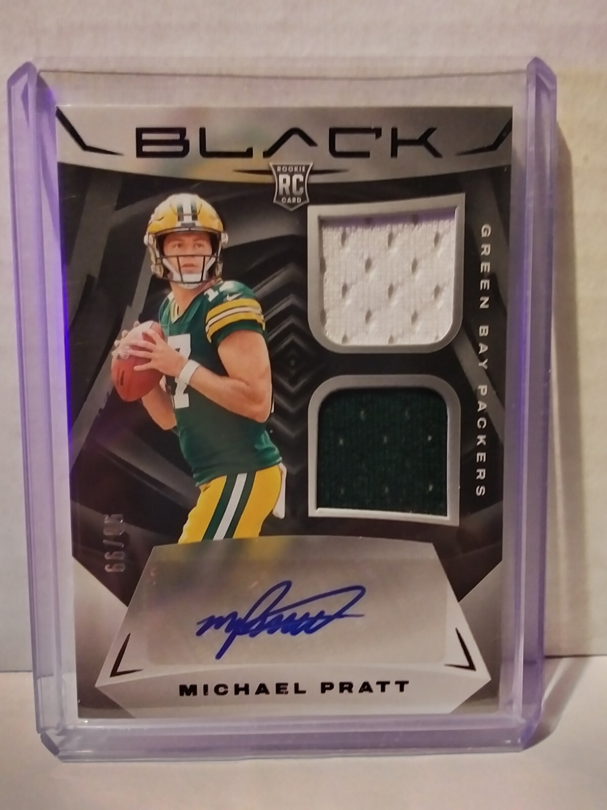 2024 Panini Black Football RC No.RSM-5 Dual Memorabilia Auto #/99, Michael Pratt