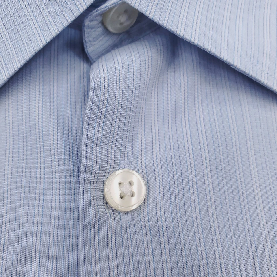 Camisa John Varvatos Para Hombres 15.5 Azul Rayas Abotonada Calce Ajustado Puño Francés Dardo Foto 4 de 4