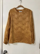 Impressions Of California Blouses Top Long Sleeve Gold Floral Size 14 Silky