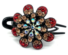 Hair Clip. Rhinestone Flower Duck Billed Hair Clip  Vinatage Bright/Shiney.  3"