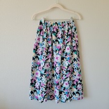 Vintage WHITE STAG 80s Floral Midi Skirt Size S Retro Pockets A-Line Cottagecore