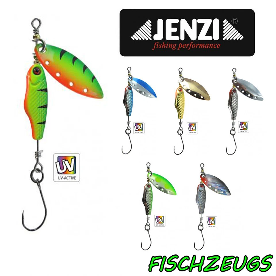 JENZI Spinner Blinker Einzelhaken UV Aktiv Spoon Forelle Barsch Hecht Zander 5g
