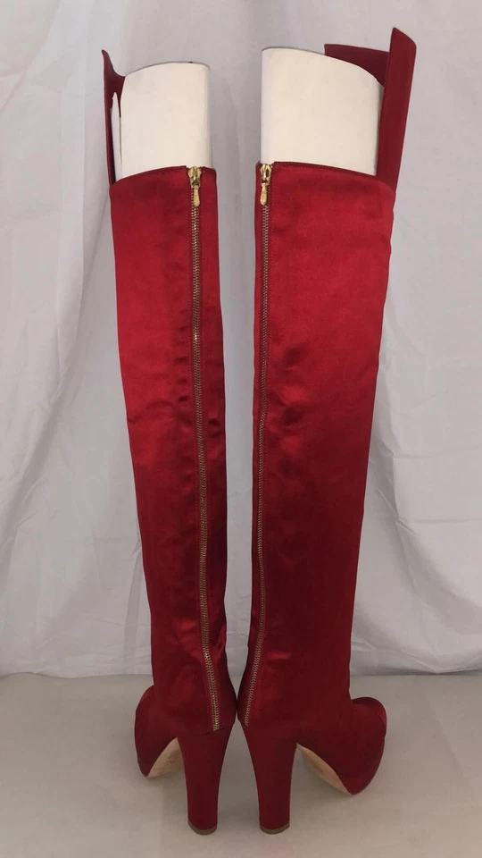 38.5/8❤️CHANEL Runway Red SALTOS ALTOS ACIMA DO JOELHO Plataforma Botas de Couro OTK - Imagem 4 de 4