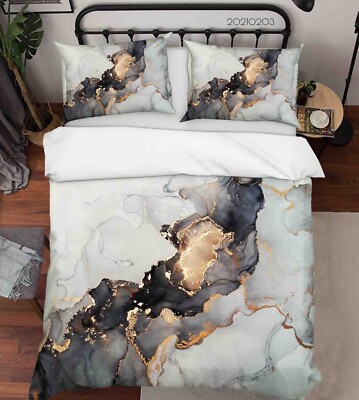 3D Gray Gold Texture Marble Quilt Cover Set Bedding Sets Pillowcases Queen 4