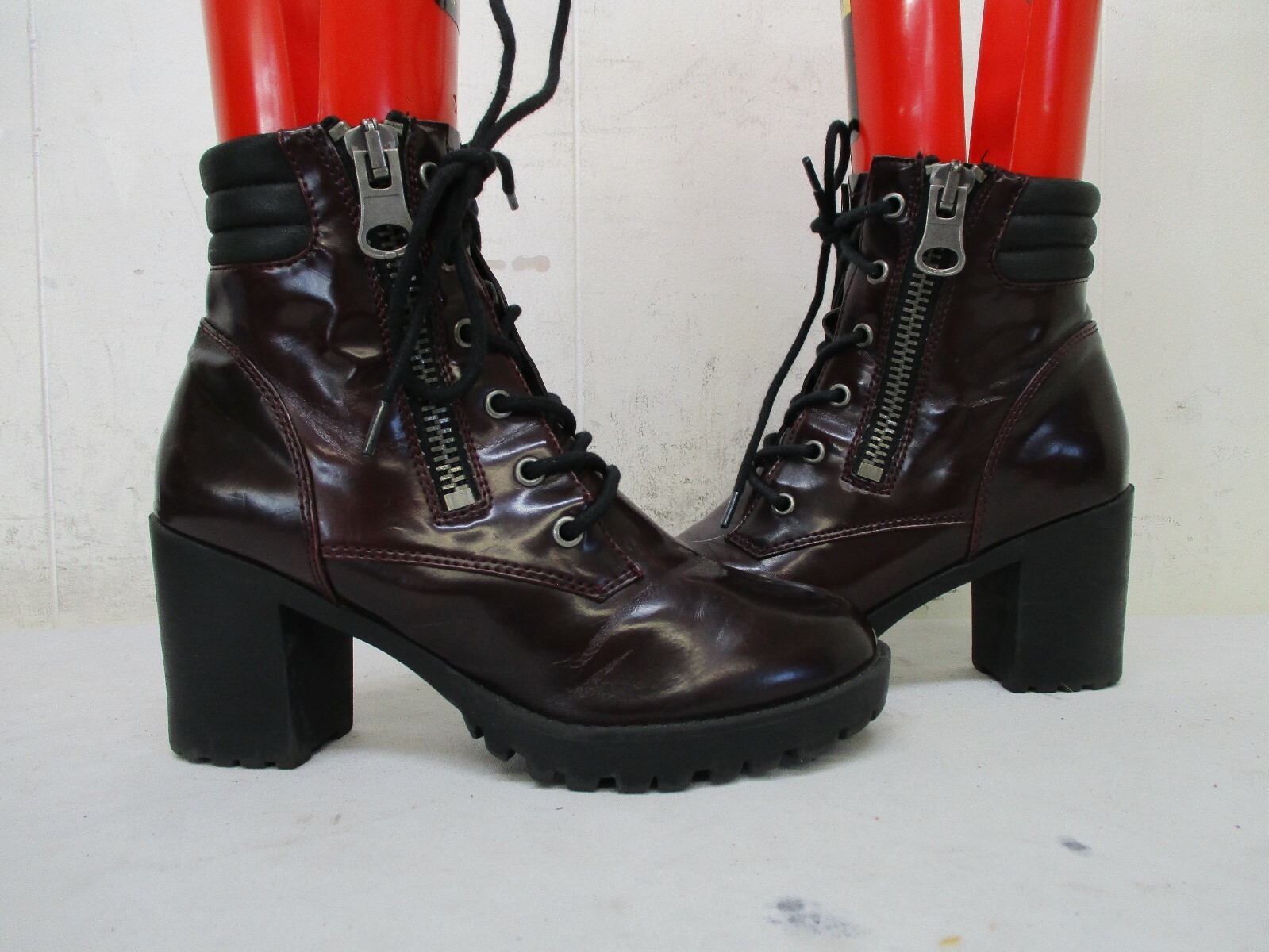 Steve Madden Botines Sin Fideos Granate Cremallera Encaje Tacón Alto Talla 5.5 M